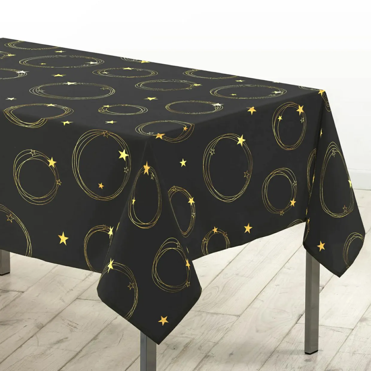 Nappe de Noël rectangulaire (150 x 240 cm) Star Noir et Or