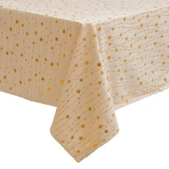 Nappe de Noël rectangulaire (360 x 140 cm) Pluie d'étoiles Ivoire et doré