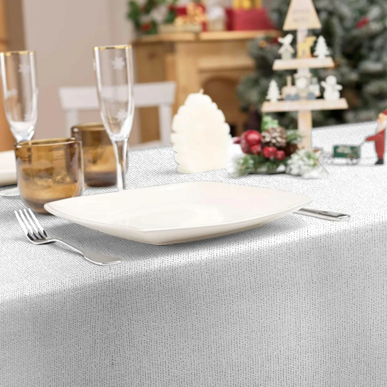 Nappe de Noël rectangulaire (140 x 300 cm) Strass Argent