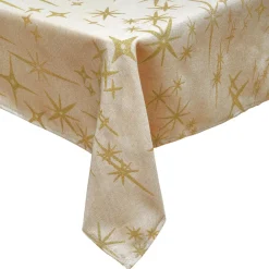 Nappe de Noël rectangulaire (360 x 140 cm) Étoiles Célestes Beige et doré