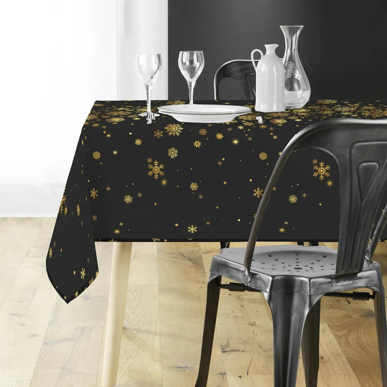 Nappe de Noël rectangulaire (150 x 240 cm) Constellation Noir et doré