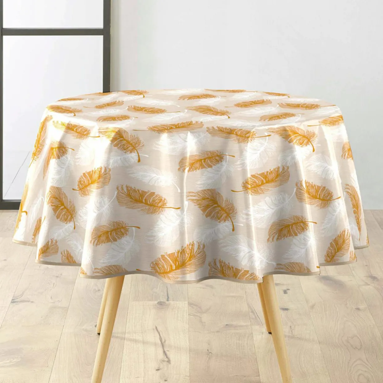 Nappe enduite PVC Ronde (160 cm) Sarina Taupe