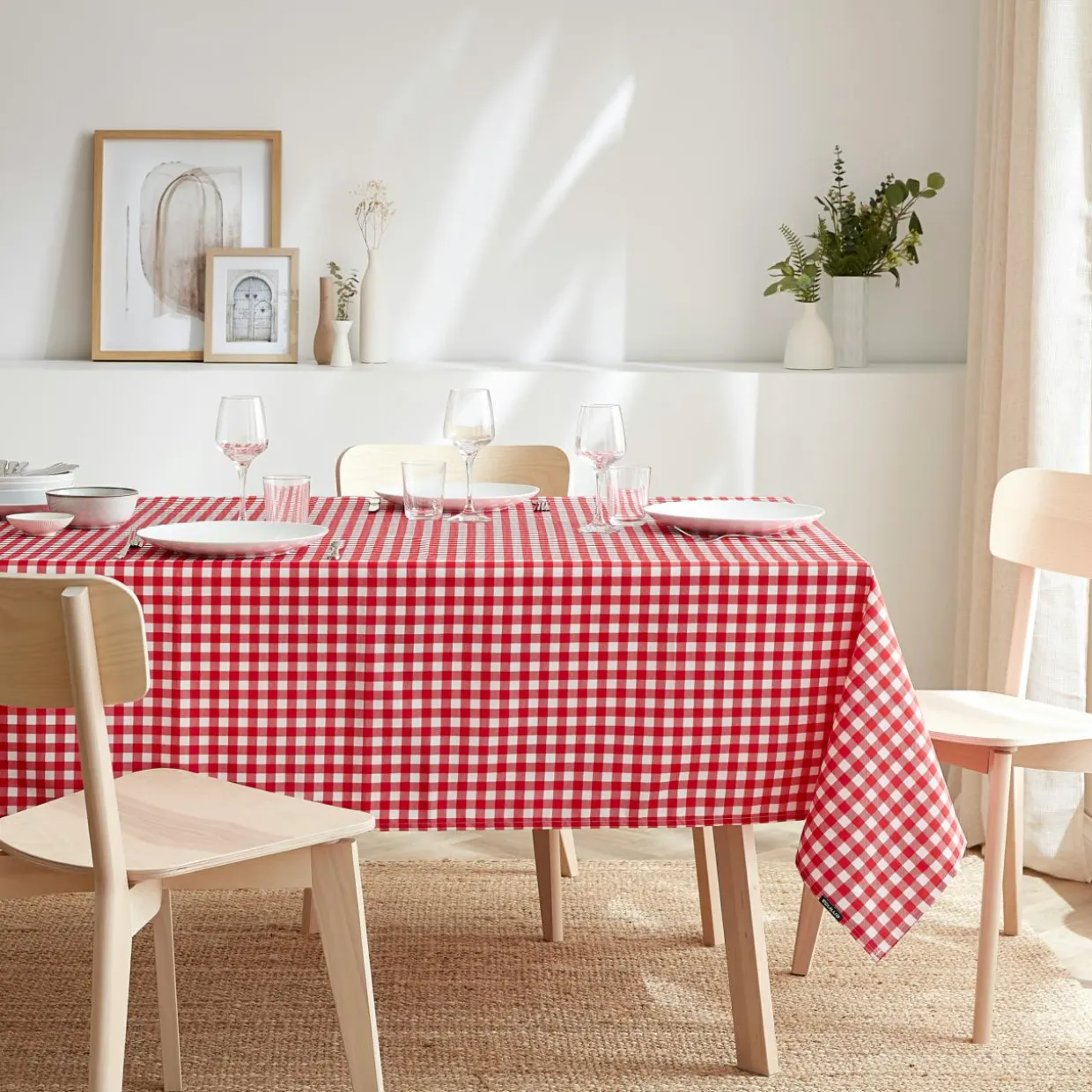 Nappe rectangulaire anti tache (140 x 300 cm) Elise Vichy Rouge