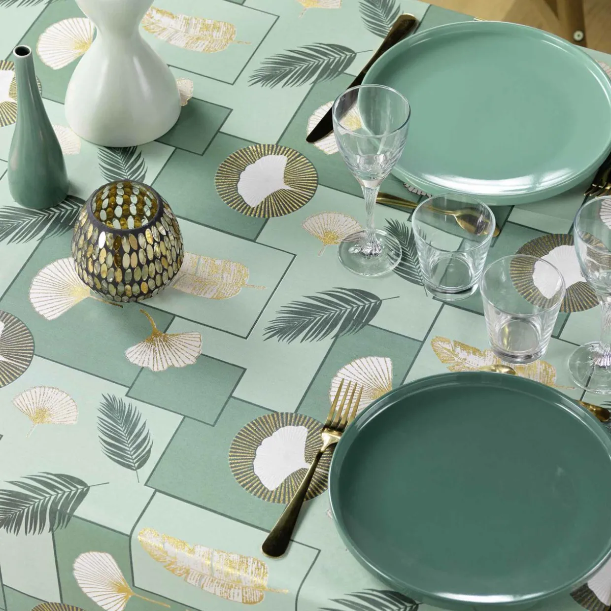 Nappe rectangulaire anti tache (145 x 240 cm) Natane Vert sauge