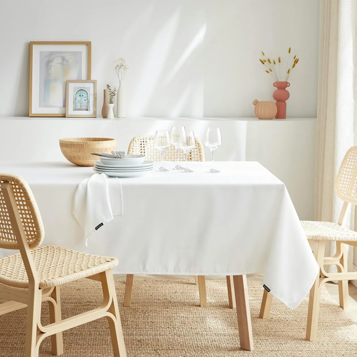 Nappe rectangulaire anti tache (140 x 350 cm) Elise Blanche