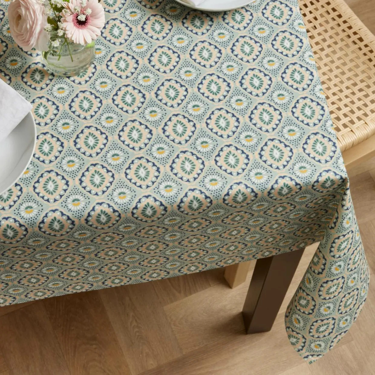 Nappe rectangulaire coton enduit (150 x 350 cm) Palerme Verte