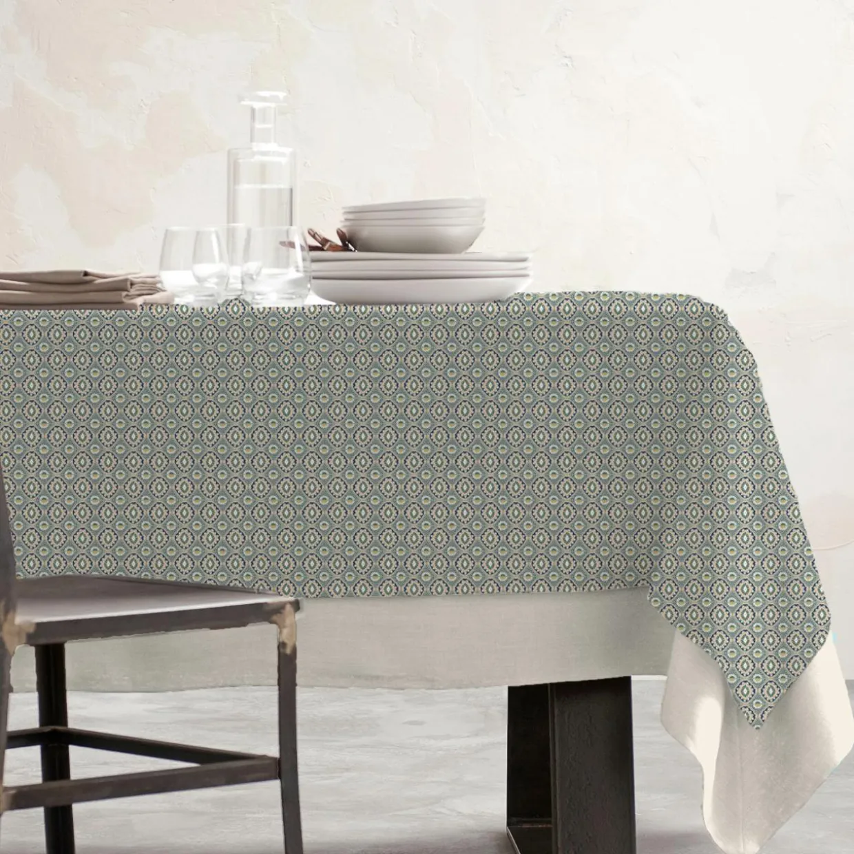Nappe rectangulaire coton enduit (150 x 350 cm) Palerme Verte