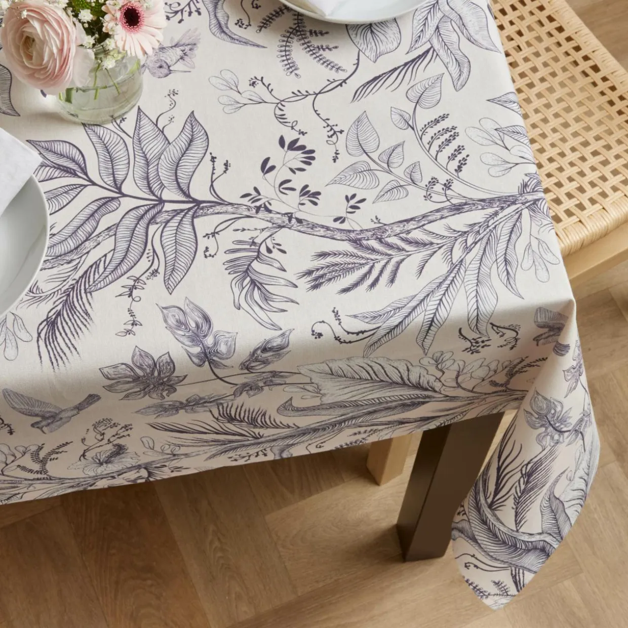 Nappe rectangulaire coton enduit (150 x 350 cm) Colibri Grise
