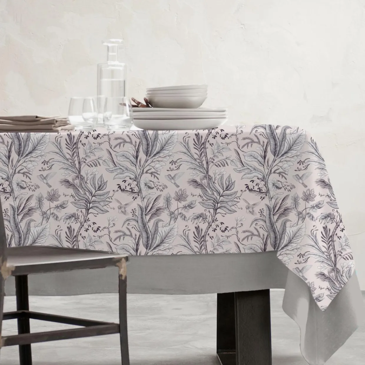 Nappe rectangulaire coton enduit (150 x 350 cm) Colibri Grise