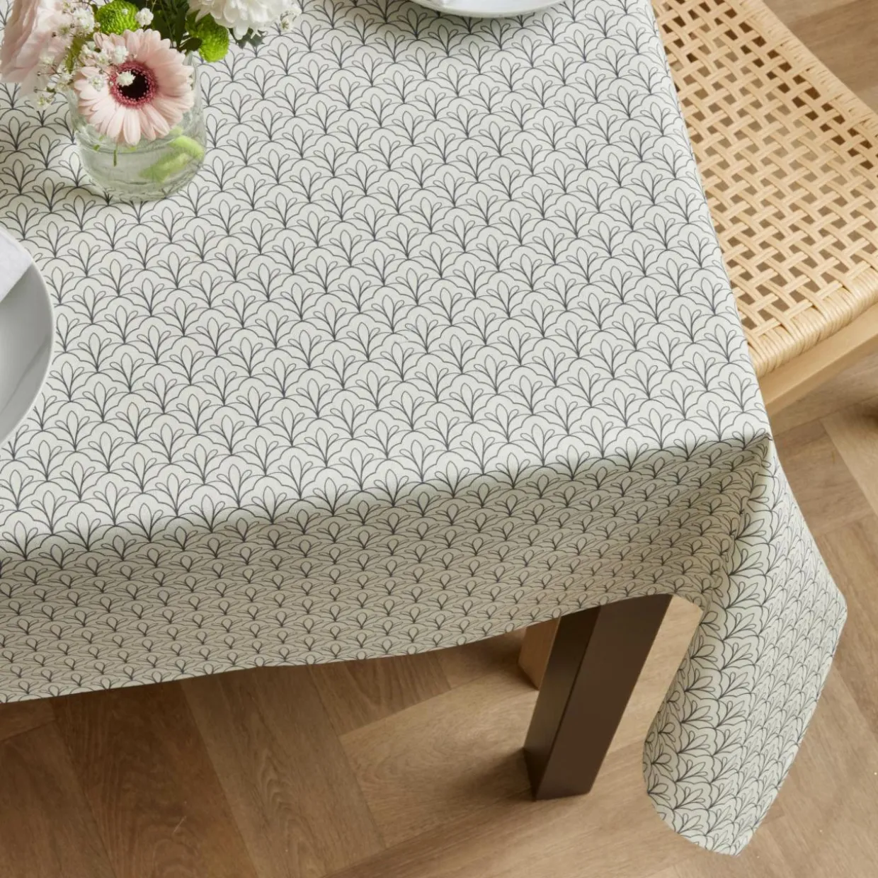 Nappe rectangulaire coton enduit (150 x 350 cm) Clara Grise