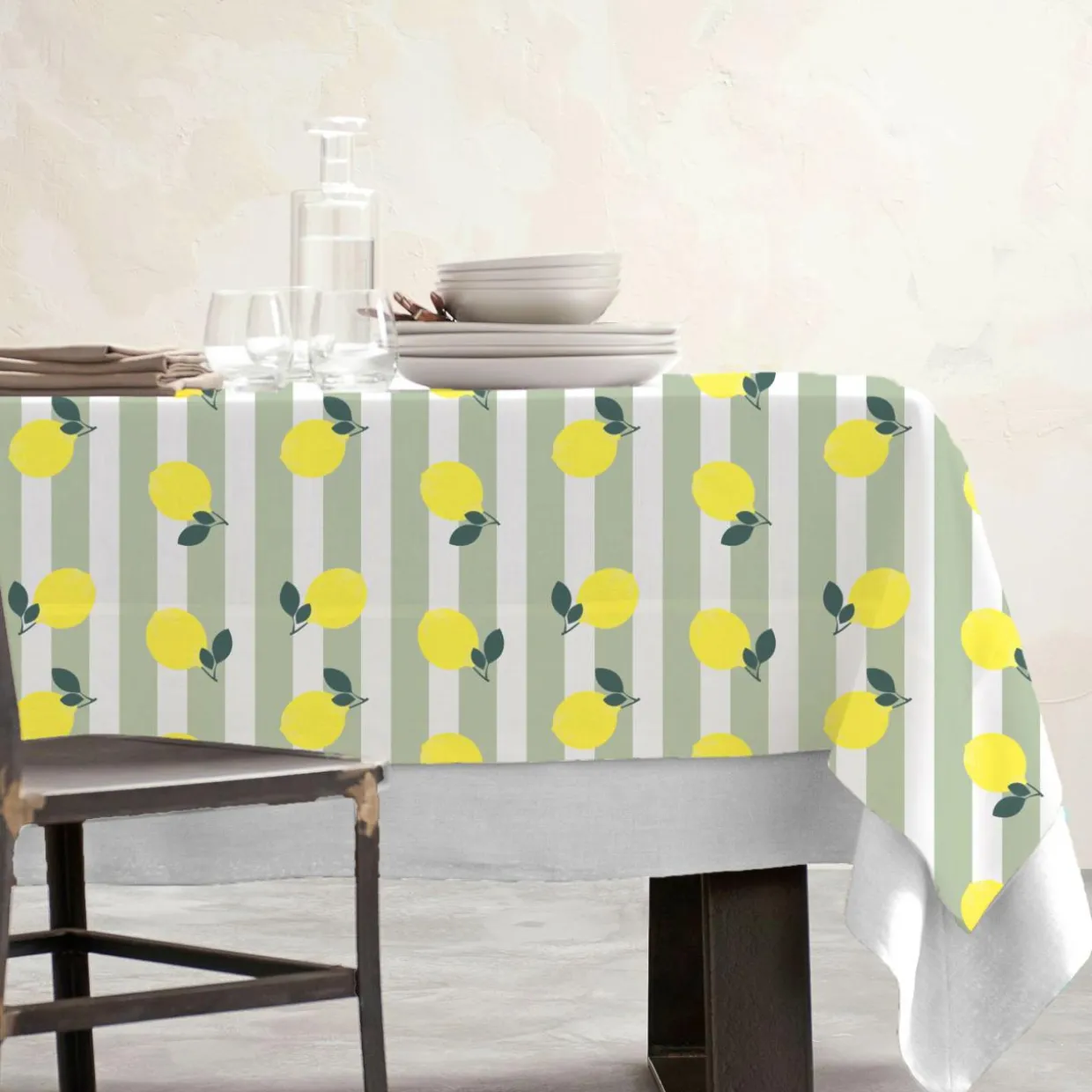 Nappe rectangulaire coton enduit (150 x 250 cm) Antibes Verte