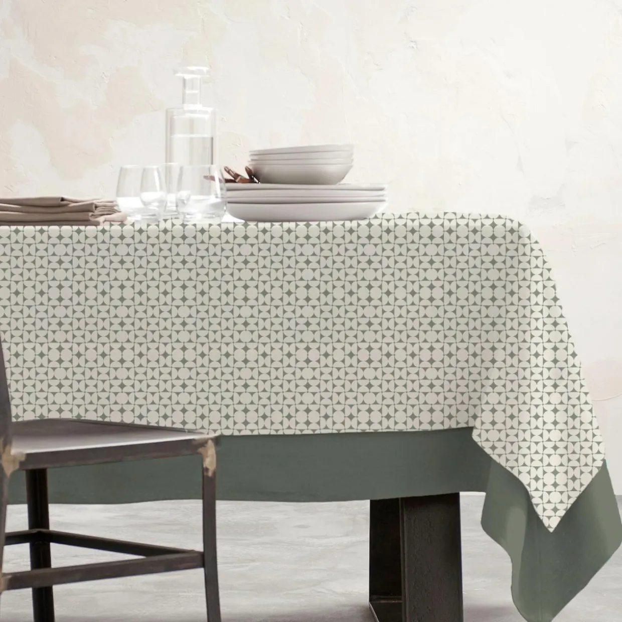 Nappe rectangulaire coton enduit (150 x 250 cm) Sofia Verte