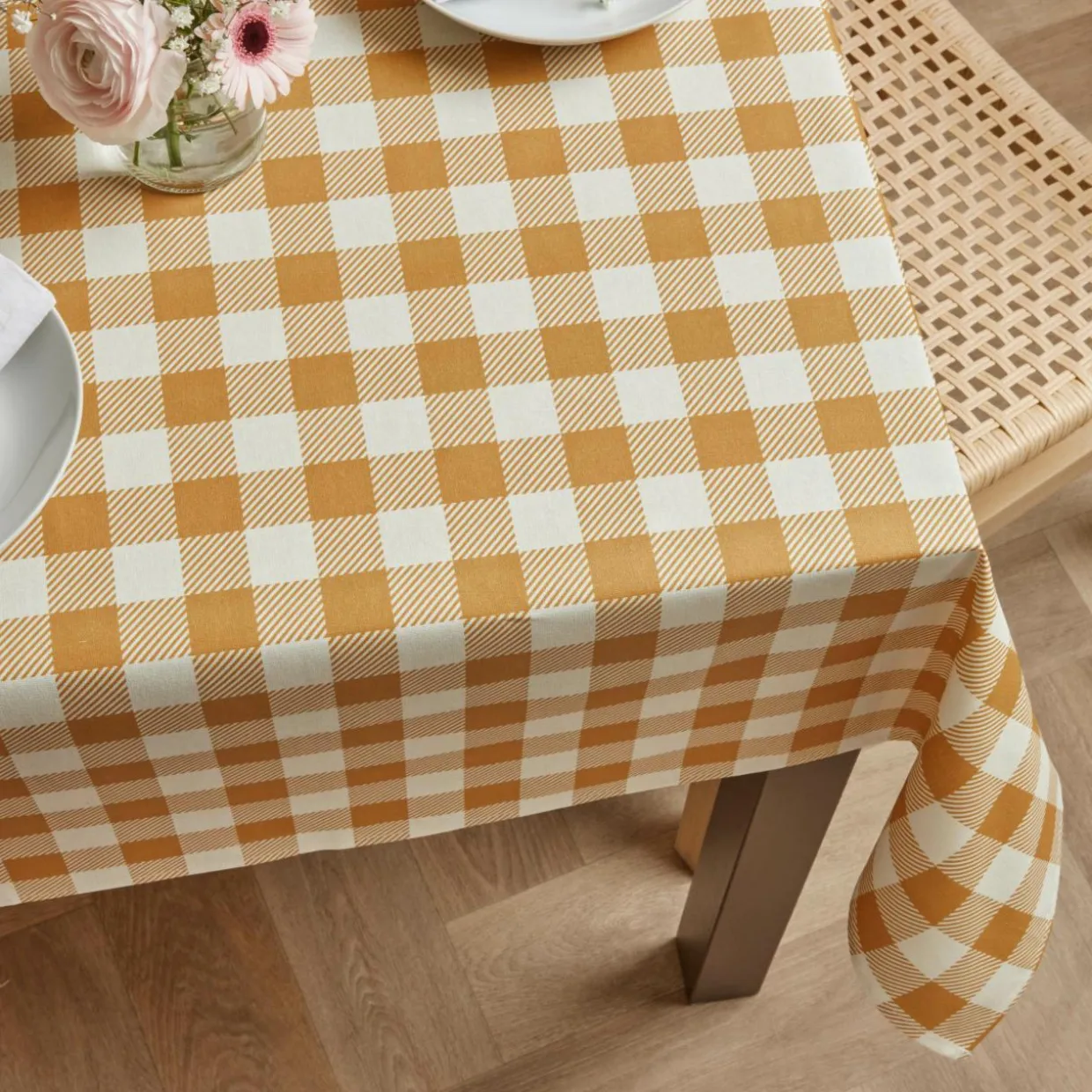 Nappe rectangulaire coton enduit (150 x 250 cm) Vichy Jaune moutarde