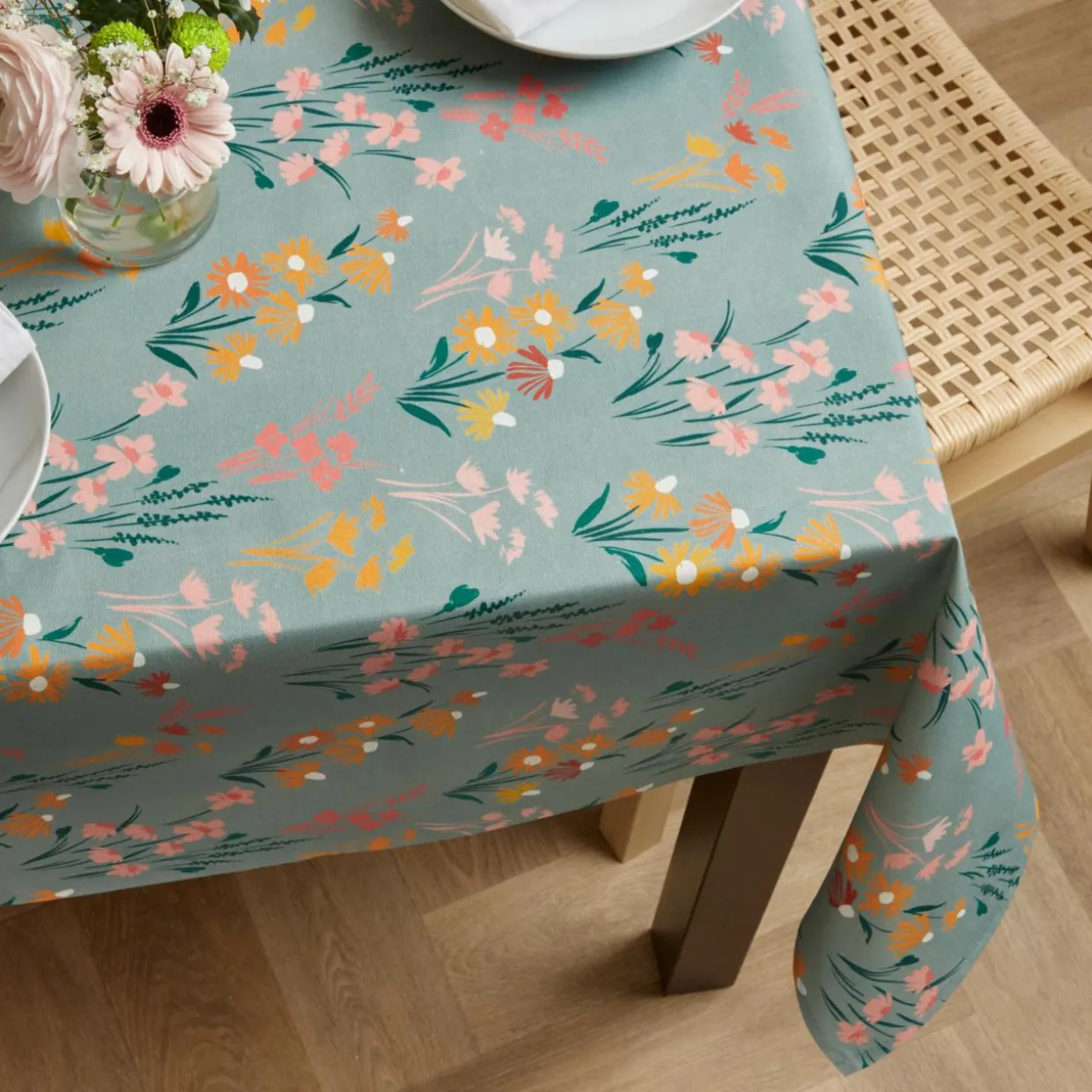 Nappe rectangulaire coton enduit (150 x 250 cm) Juliette Vert eucalyptus