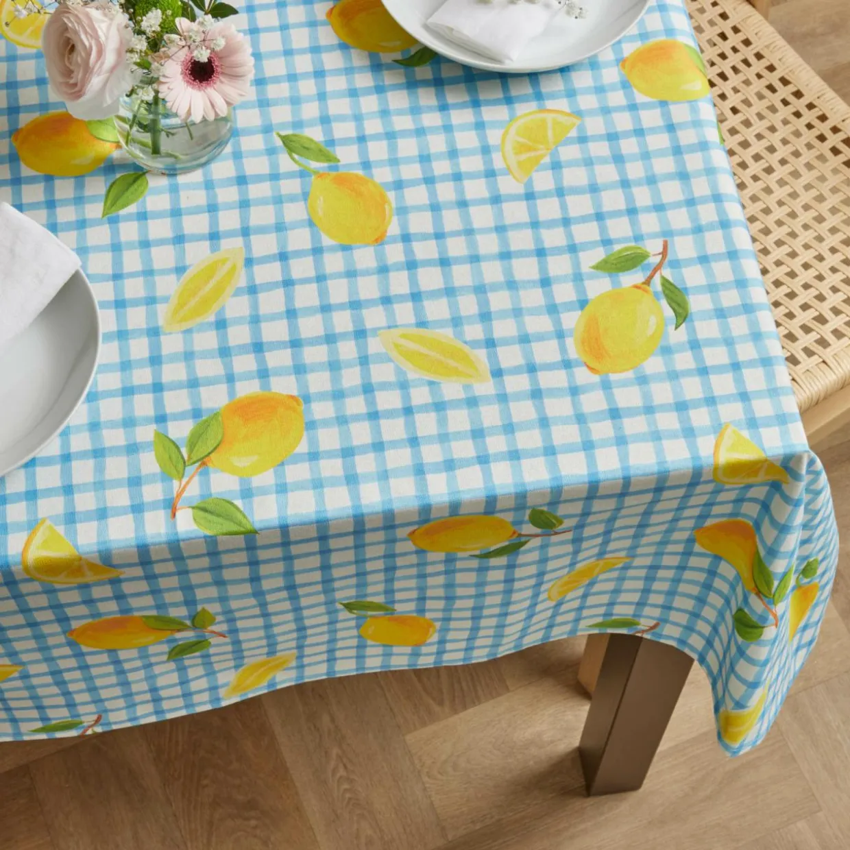 Nappe rectangulaire coton enduit (150 x 350 cm) Menton Bleue
