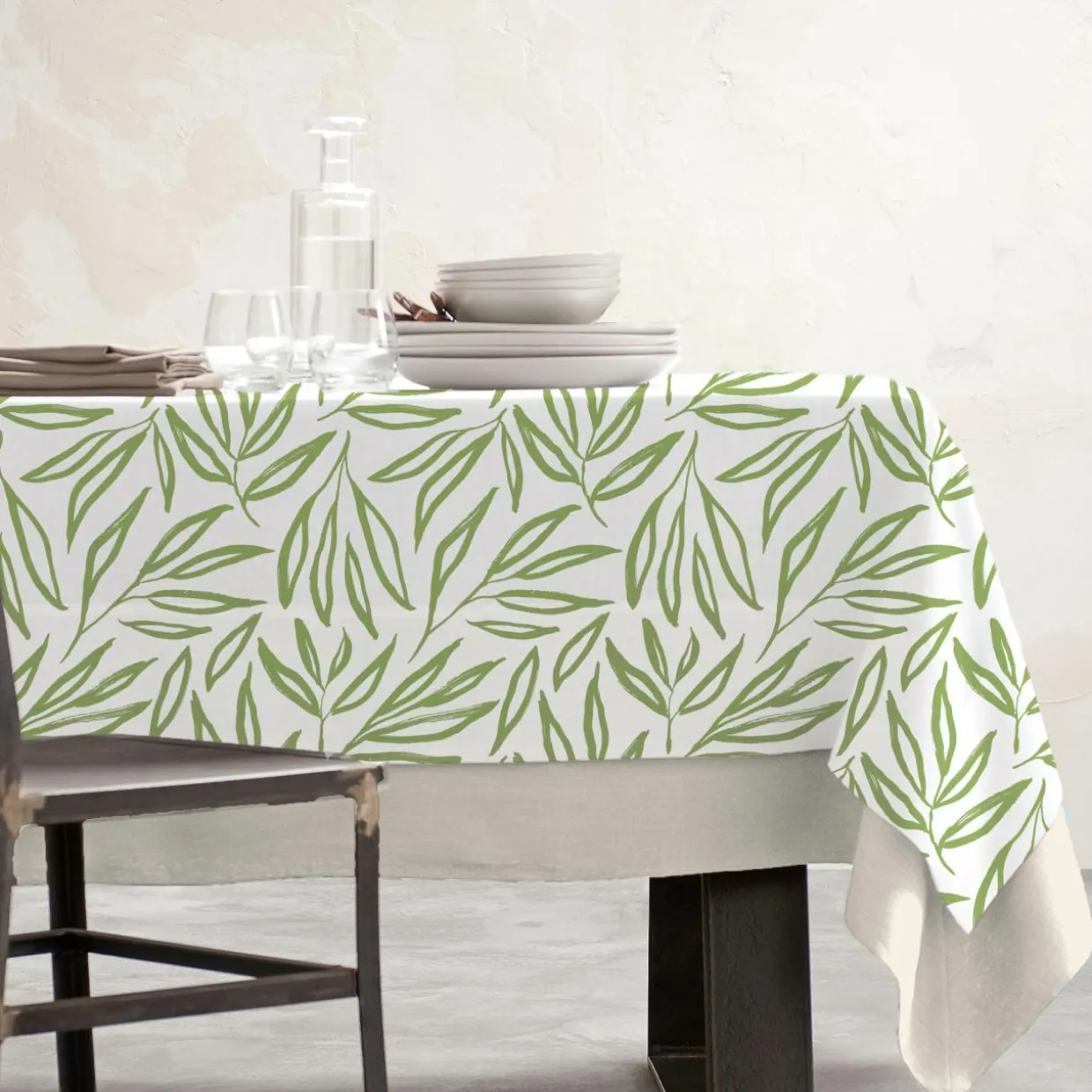 Nappe rectangulaire coton enduit (150 x 350 cm) Galice Vert eucalyptus