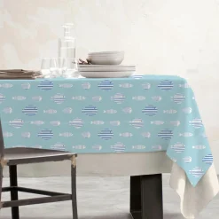 Nappe rectangulaire coton enduit (150 x 250 cm) Fish Bleue