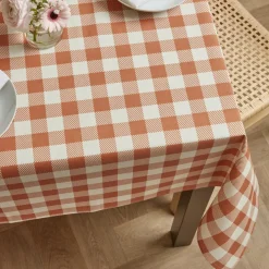 Nappe rectangulaire coton enduit (150 x 350 cm) Vichy Terracotta