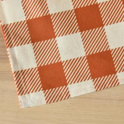 Nappe rectangulaire coton enduit (150 x 350 cm) Vichy Terracotta