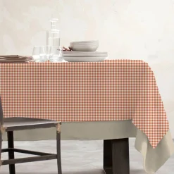 Nappe rectangulaire coton enduit (150 x 350 cm) Vichy Terracotta