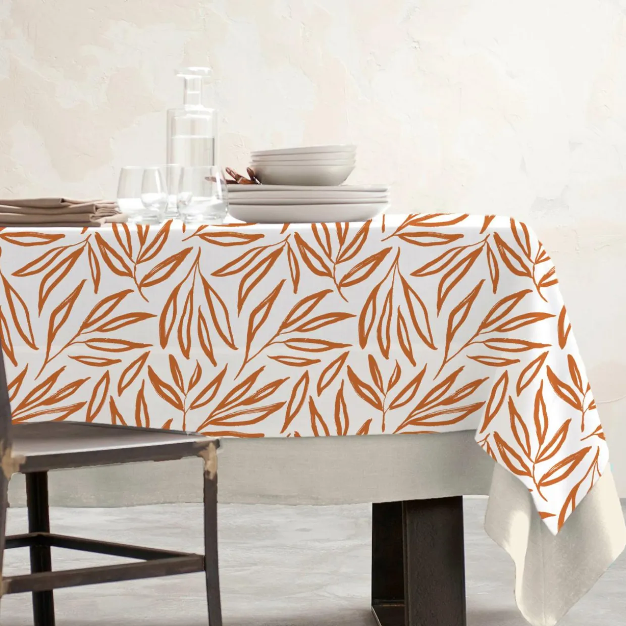 Nappe rectangulaire coton enduit (150 x 350 cm) Galice Terracotta