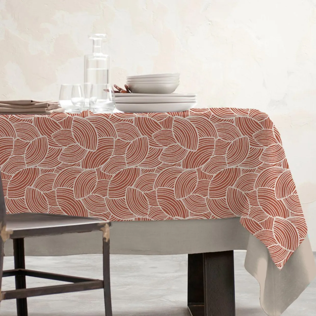 Nappe rectangulaire coton enduit (150 x 350 cm) Sarah Terracotta