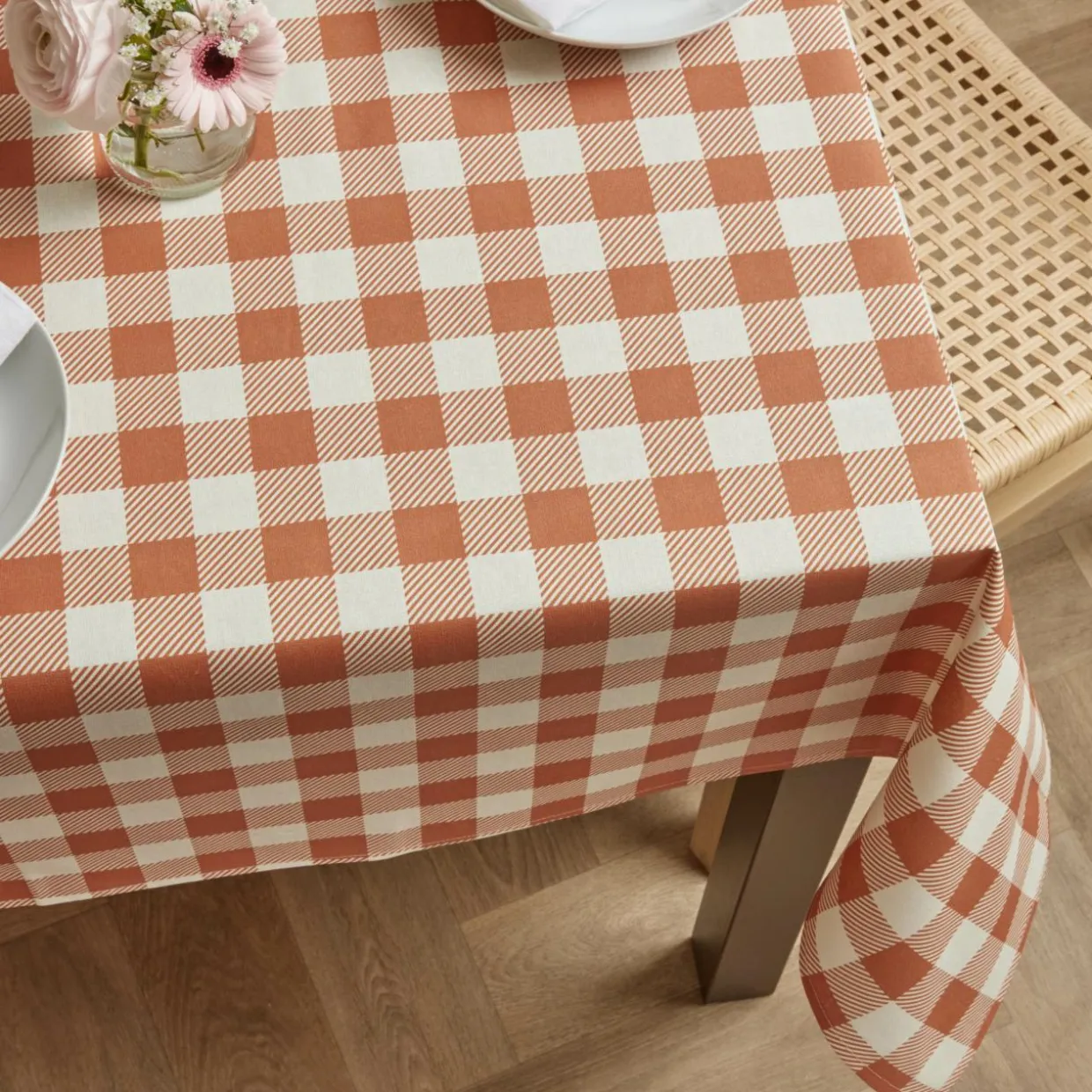 Nappe rectangulaire coton enduit (150 x 250 cm) Vichy Terracotta