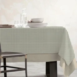 Nappe rectangulaire coton enduit (150 x 350 cm) Vichy Vert sauge