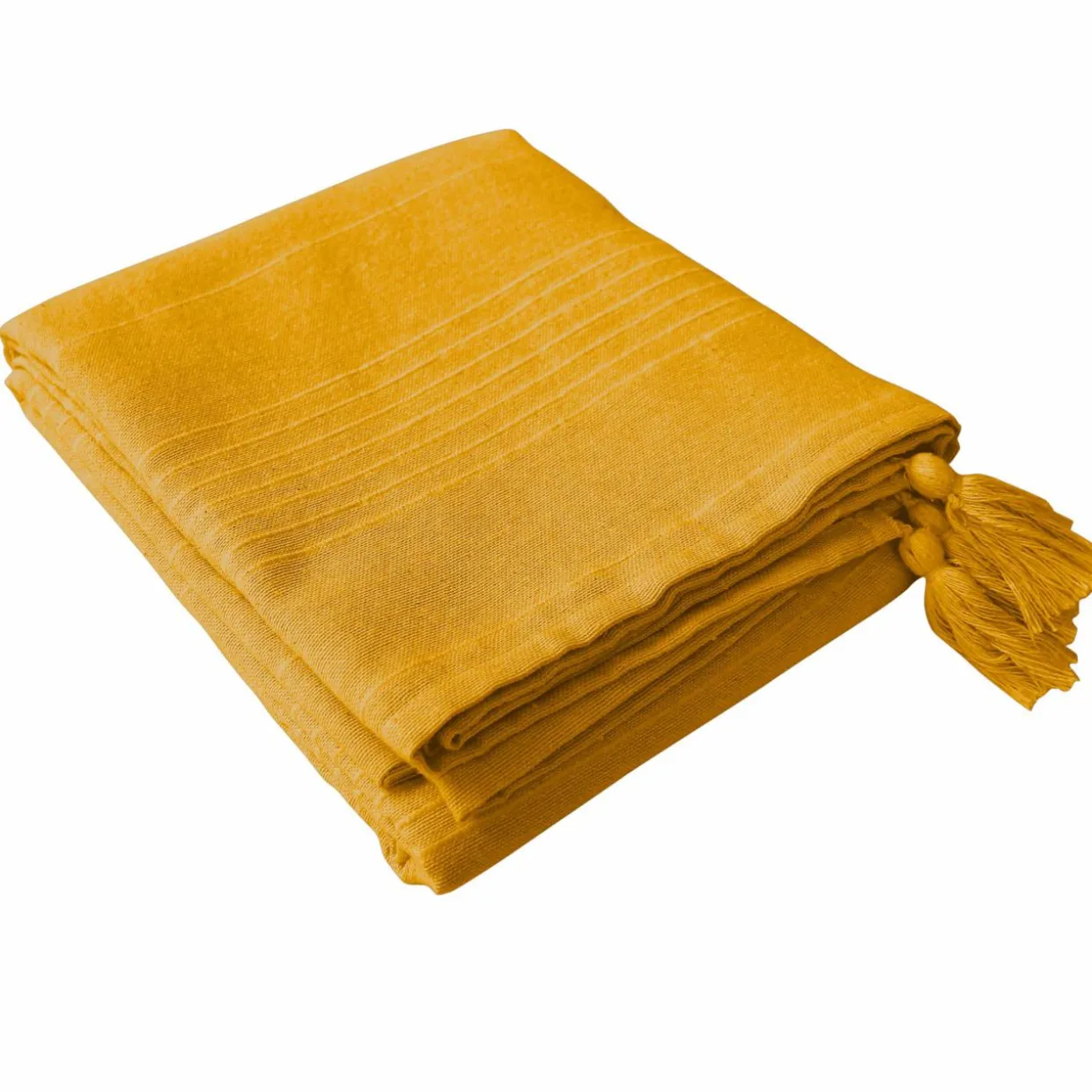 Nappe rectangulaire coton recyclé (140 x 240 cm) Bombay Jaune moutarde