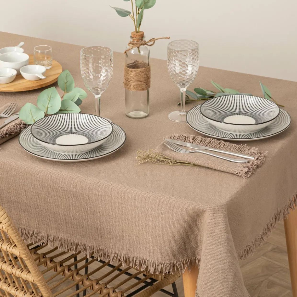 Nappe rectangulaire coton (150 x 250 cm) Maha Beige