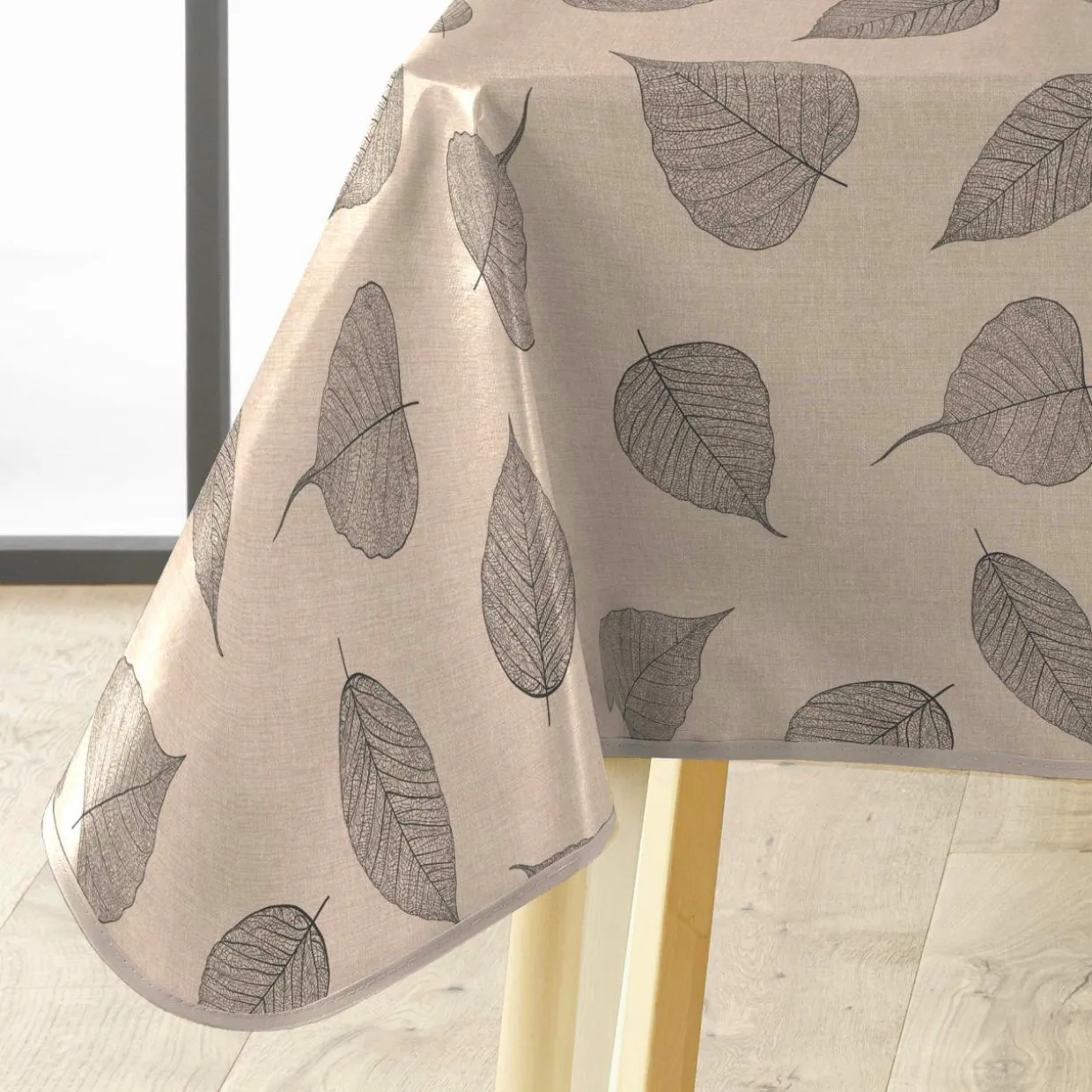 Nappe rectangulaire enduite PVC (140 x 240 cm) Feuillys Beige