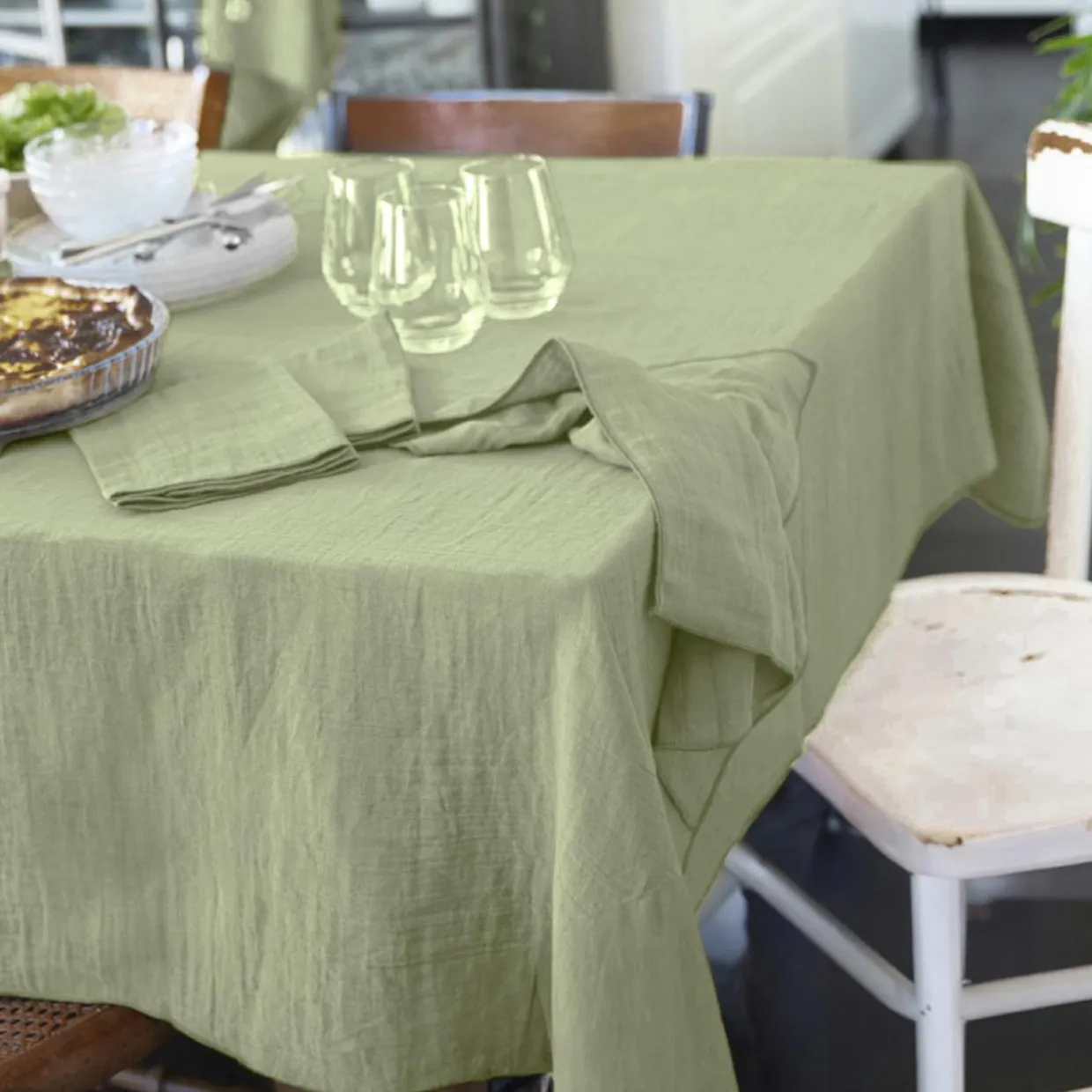 Nappe rectangulaire gaze de coton (150 x 250 cm) Gaïa Vert tilleul