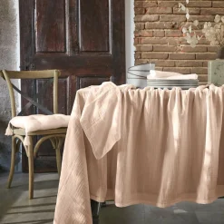Nappe rectangulaire gaze de coton (150 x 350 cm) Gaïa Rose poudré