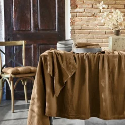 Nappe rectangulaire gaze de coton (150 x 350 cm) Gaïa Camel