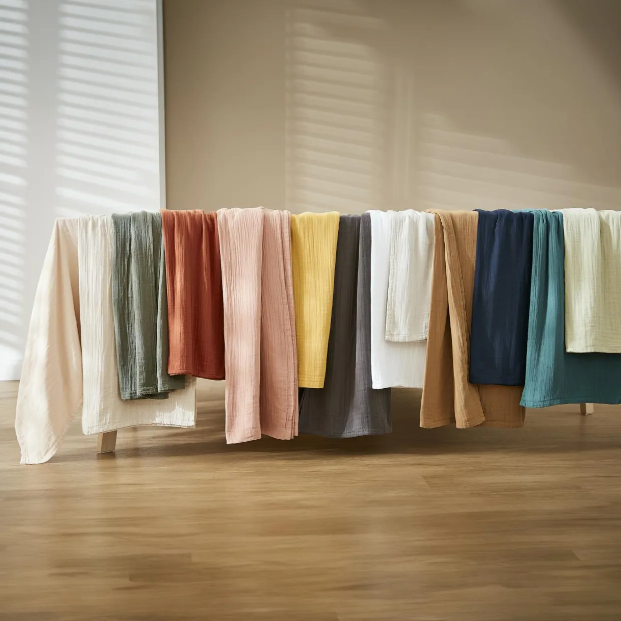Nappe rectangulaire gaze de coton (150 x 250 cm) Gaïa Camel