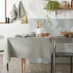 Nappe rectangulaire gaze de coton (150 x 350 cm) Gaïa vichy Vert romarin