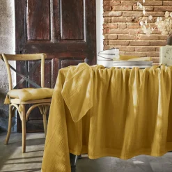 Nappe rectangulaire gaze de coton (150 x 250 cm) Gaïa Jaune safran