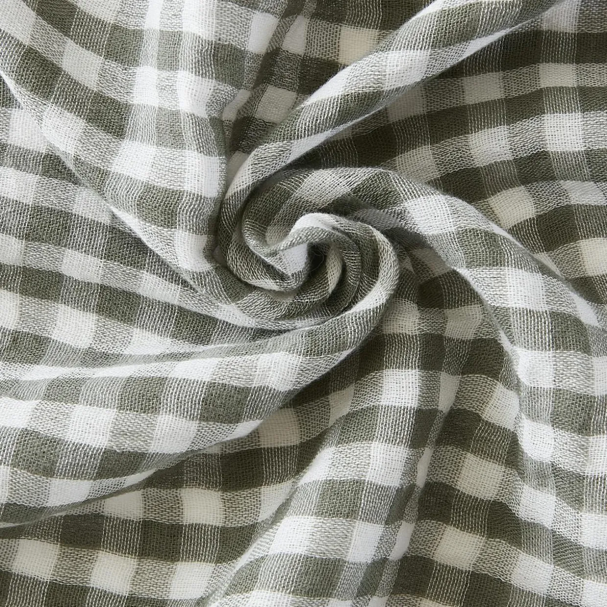 Nappe rectangulaire gaze de coton (150 x 250 cm) Gaïa vichy Vert romarin