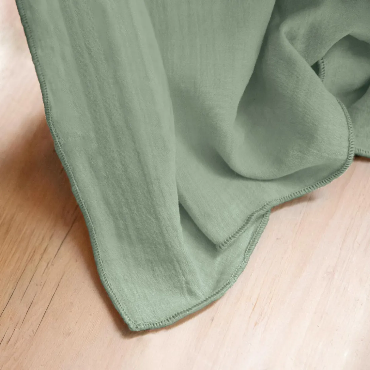 Nappe rectangulaire gaze de coton (150 x 250 cm) Gaïa Vert eucalyptus