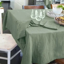 Nappe rectangulaire gaze de coton (150 x 250 cm) Gaïa Vert eucalyptus