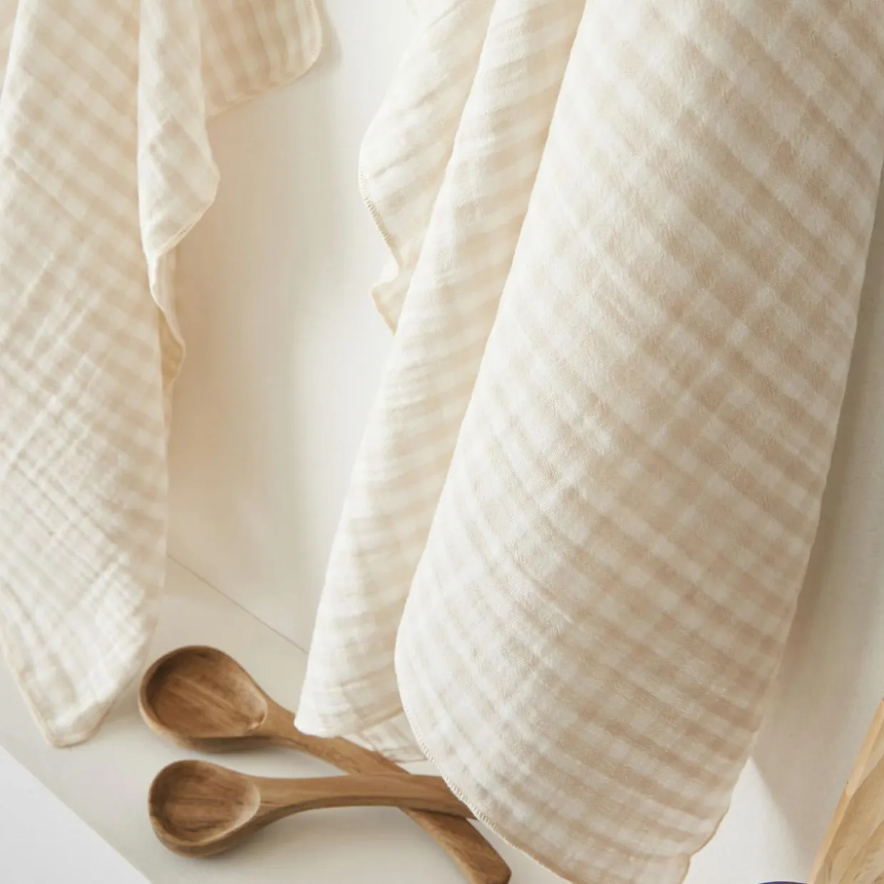 Nappe rectangulaire gaze de coton (150 x 250 cm) Gaïa vichy Beige