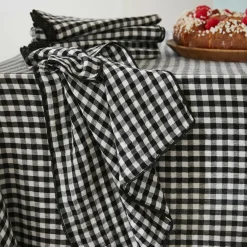 Nappe rectangulaire gaze de coton (150 x 350 cm) Gaïa vichy Noire