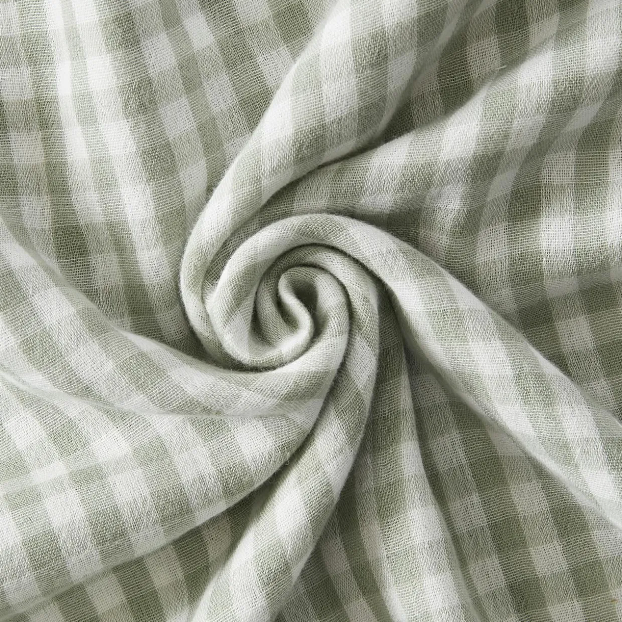 Nappe rectangulaire gaze de coton (150 x 350 cm) Gaïa vichy Vert eucalyptus
