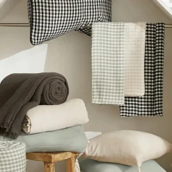 Nappe rectangulaire gaze de coton (150 x 350 cm) Gaïa vichy Vert eucalyptus