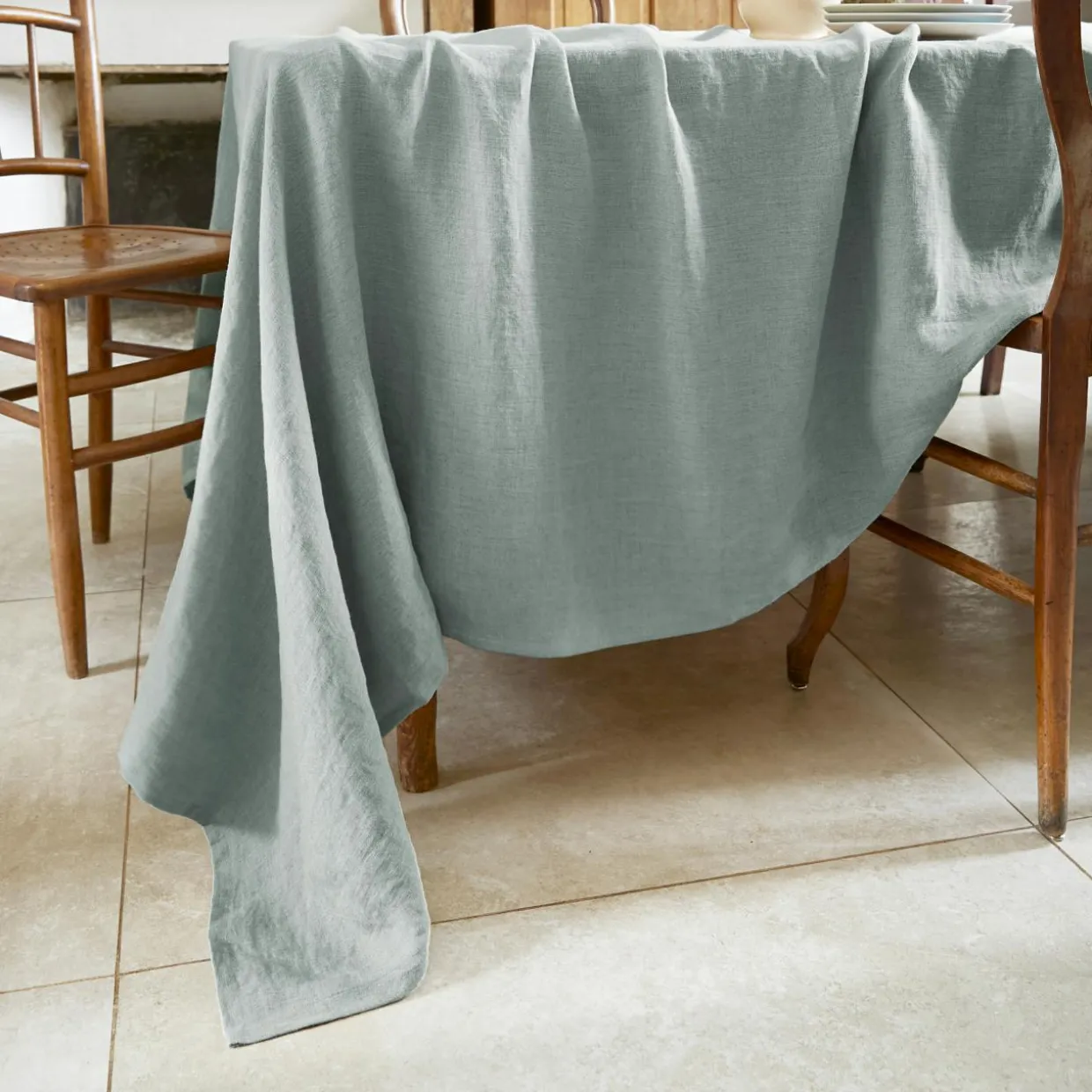Nappe rectangulaire lin lavé (170 x 350 cm) Louise Vert eucalyptus