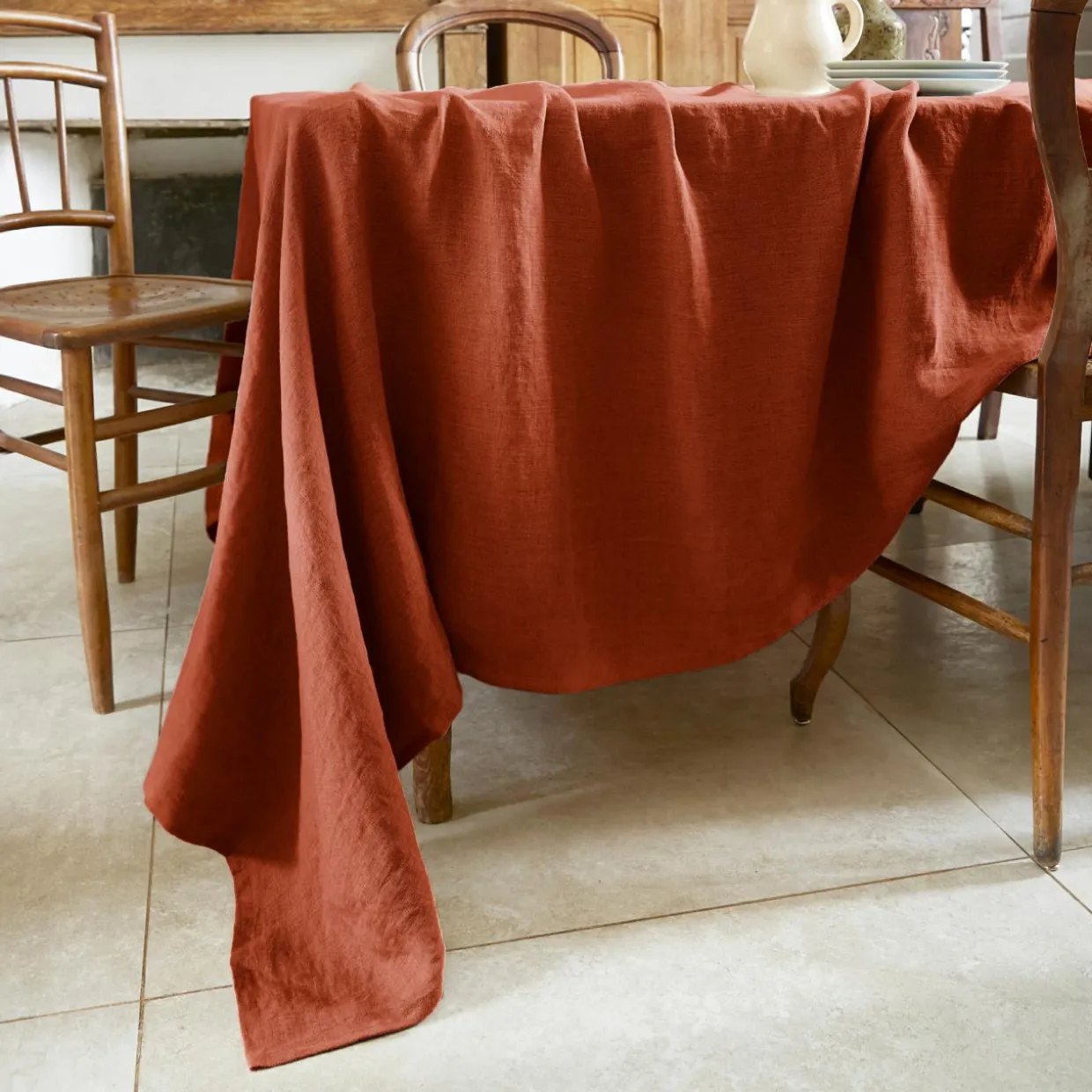 Nappe rectangulaire lin lavé (170 x 250 cm) Louise Terracotta