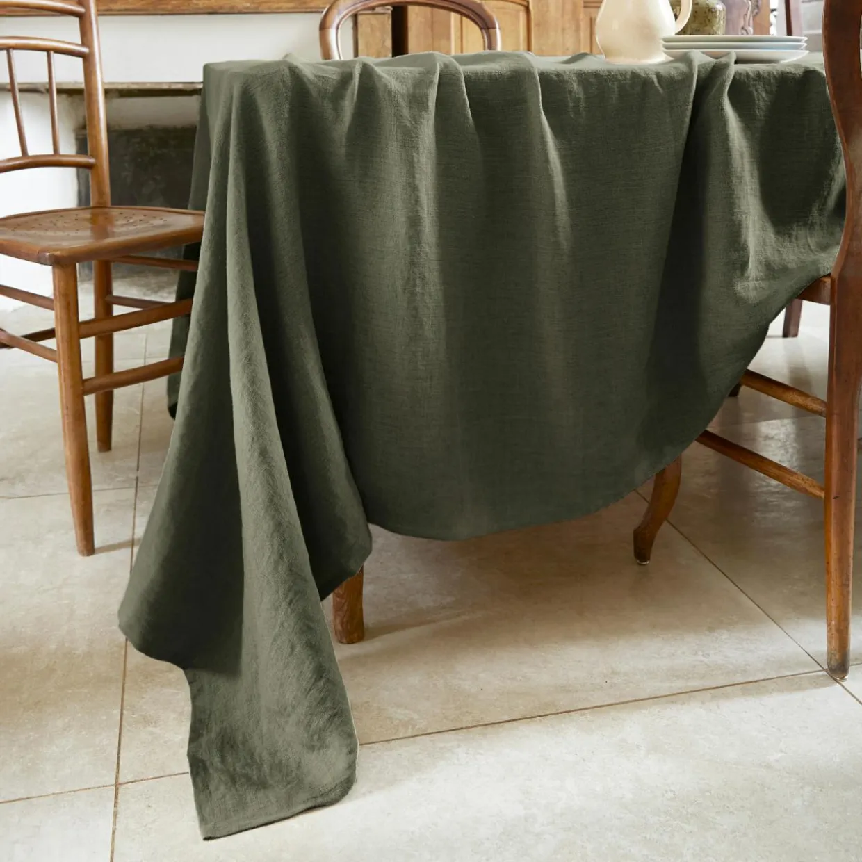 Nappe rectangulaire lin lavé (170 x 350 cm) Louise Vert romarin