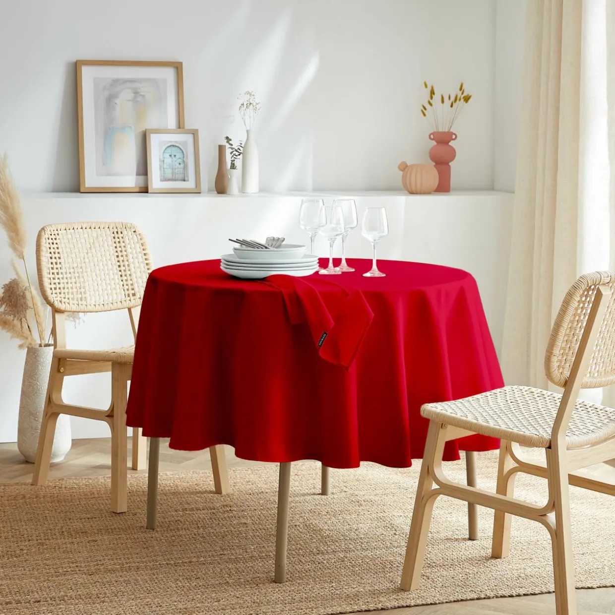 Nappe ronde anti tache (180 cm) Elise Rouge