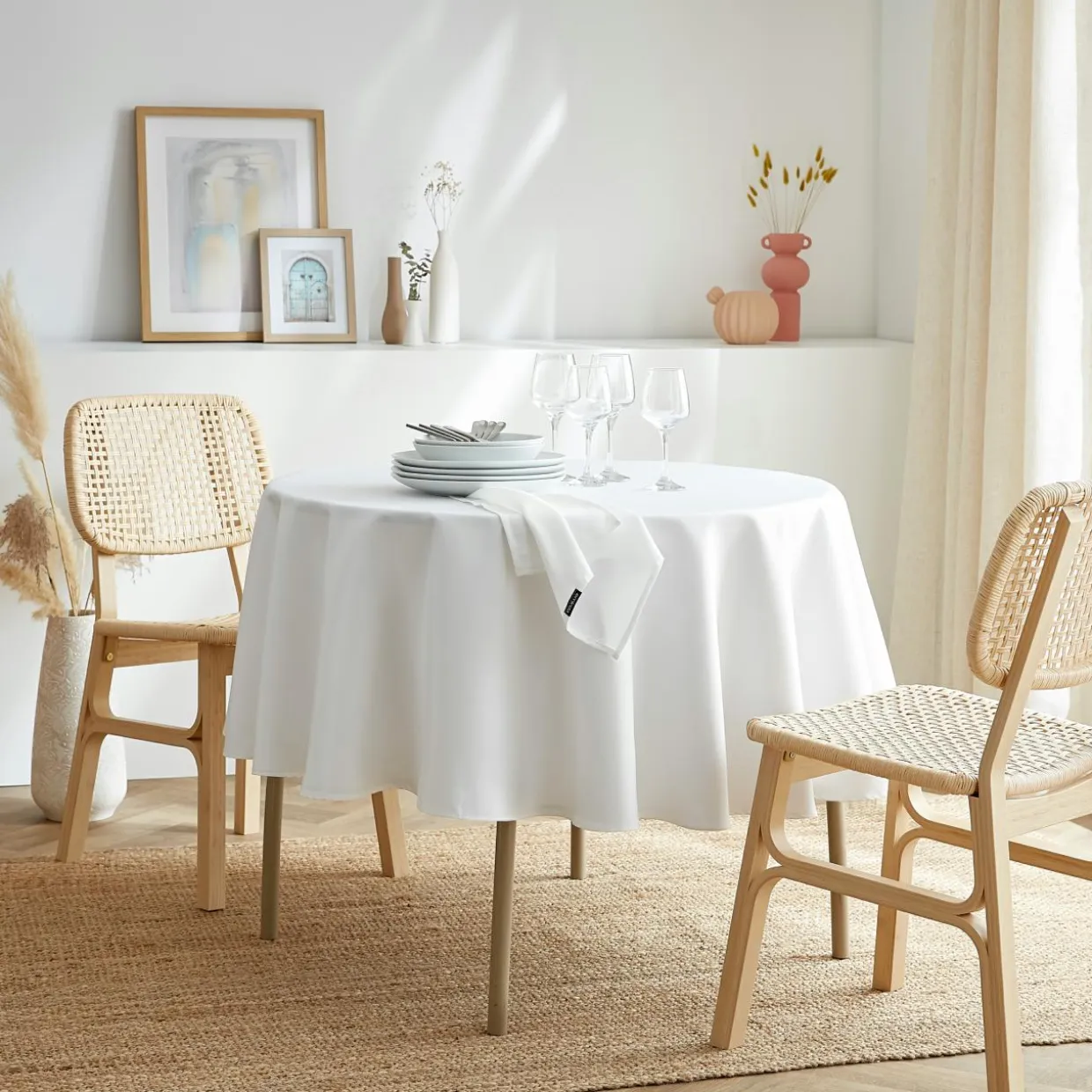Nappe ronde anti tache (180 cm) Elise Blanche