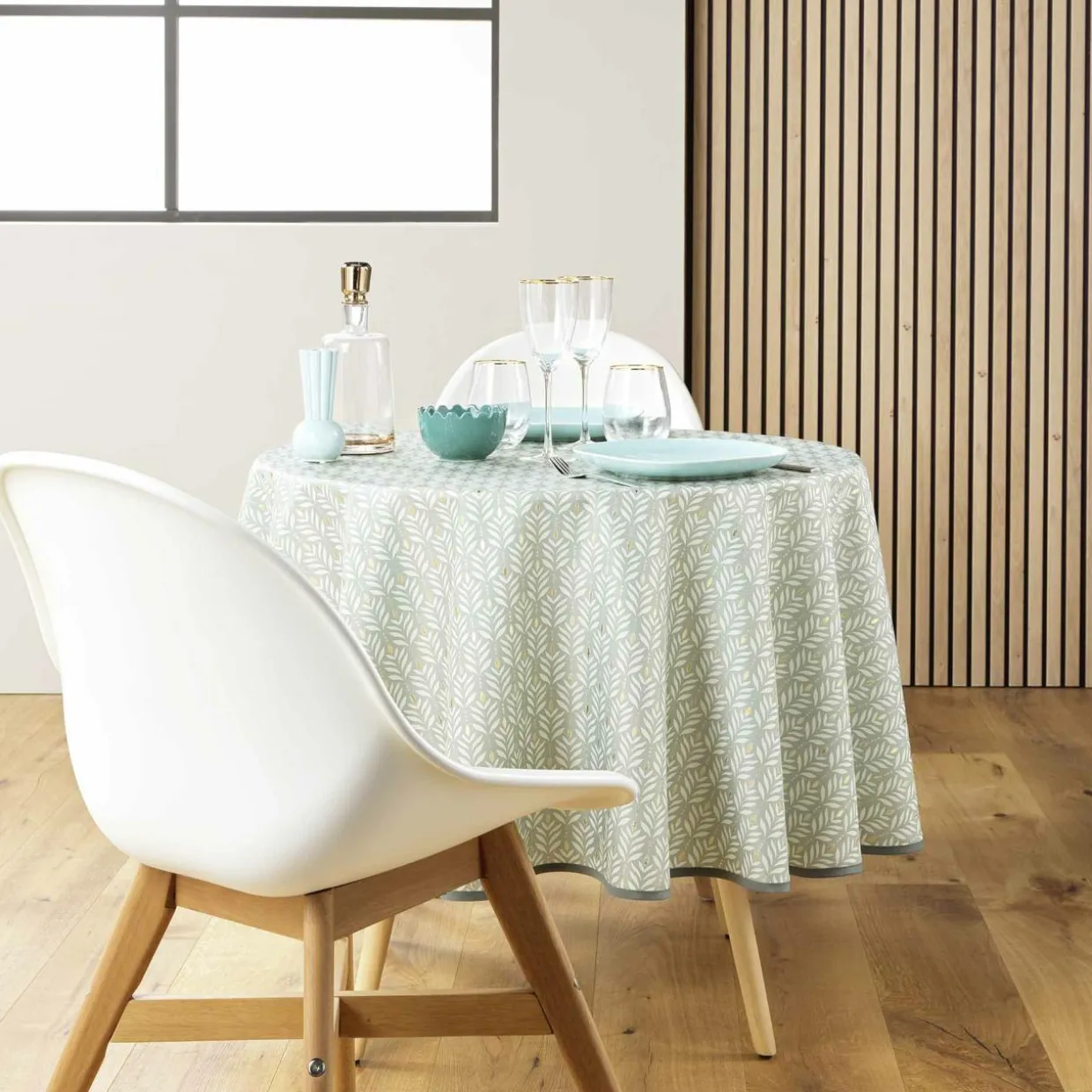 Nappe ronde anti tache (180 cm) Piana Vert sauge